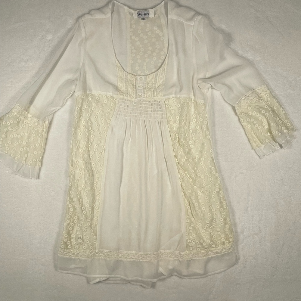 Cream Lace Babydoll dress. French girl, whimsy, boho, gypsy, fairy, Coachella